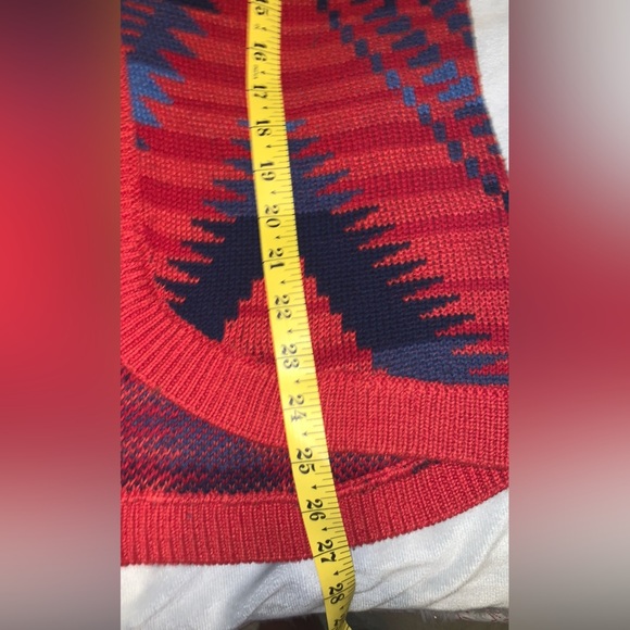 Chaps denim Red and Blue Aztec Geometric Knit Shaw short sleeve Cardigan large - Picture 5 of 5